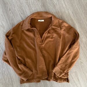 Madewell cotton hemp oversized polo sweatshirt brown sz M